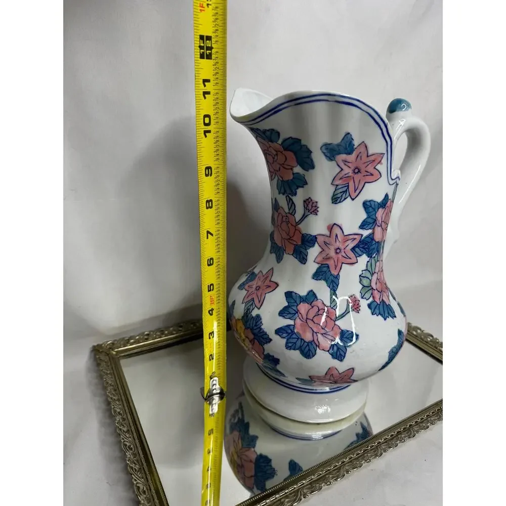 Chinese Export Extra Large Floral Wash Water Pitcher, Vintage Chinoiserie Chic - Picture 7 of 9
